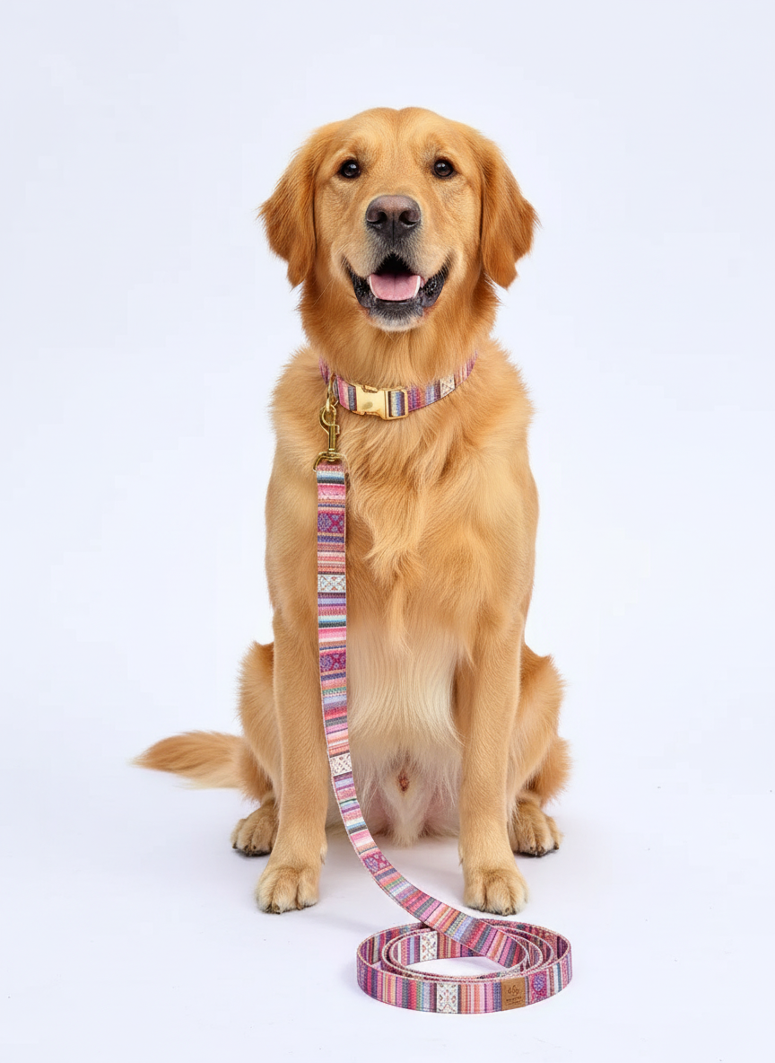 Golden Retriever mit Halsband und Leine Kollektion Happy
